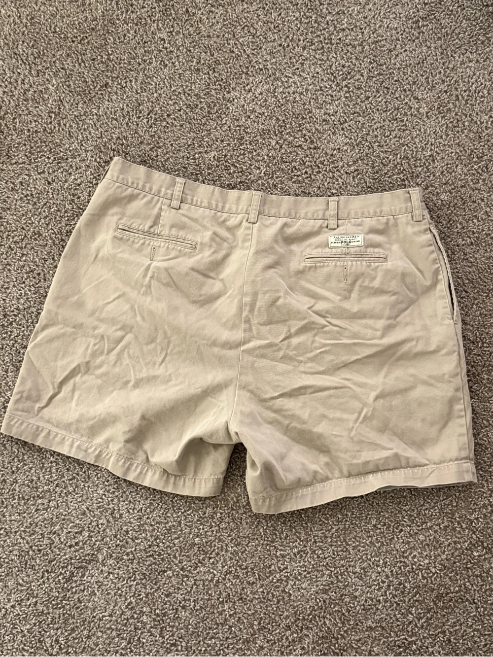 Vintage Polo Ralph Lauren Andrew Shorts 42 Khaki Pleated Chino 90s Preppy